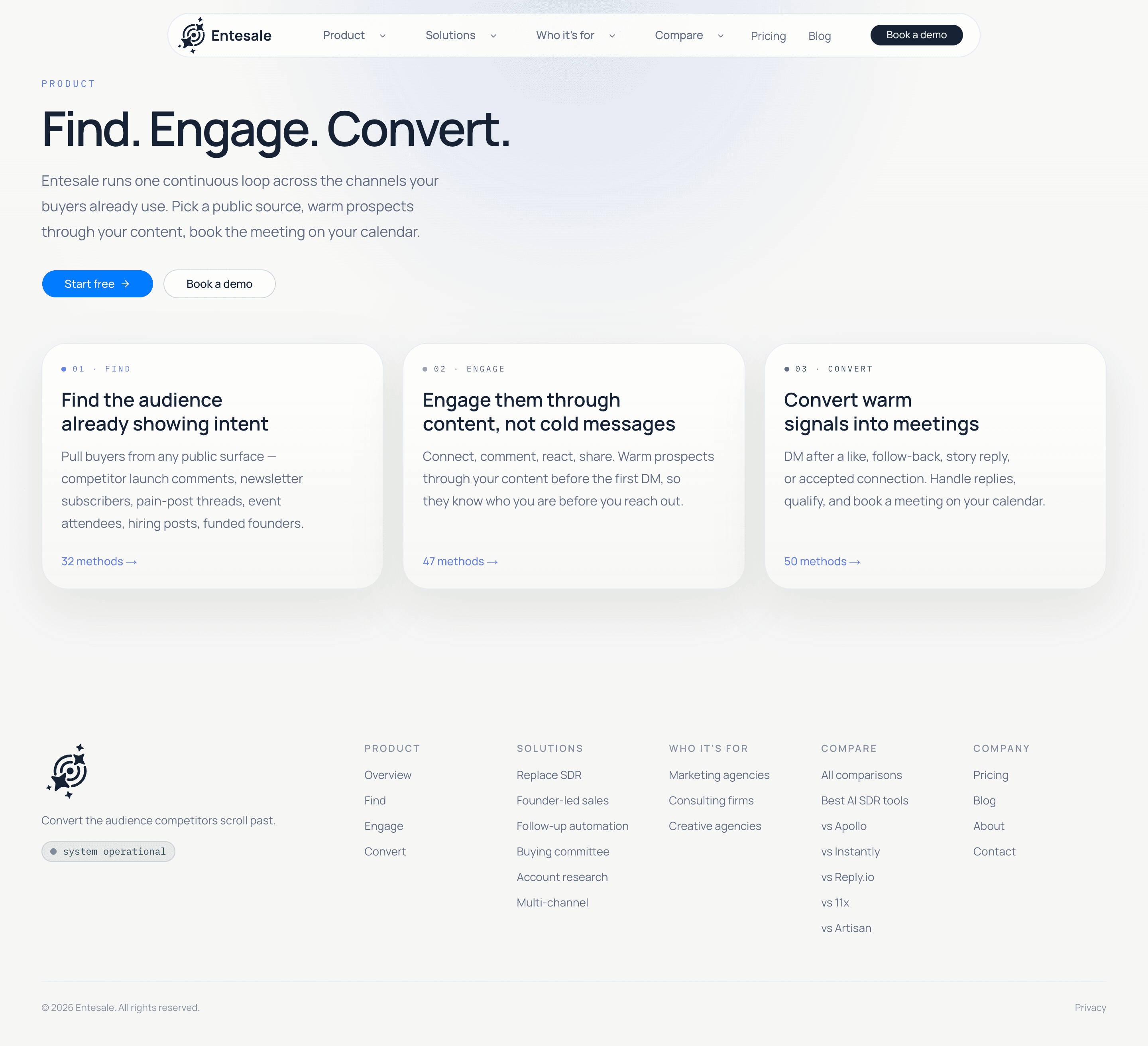 Product — Find / Engage / Convert