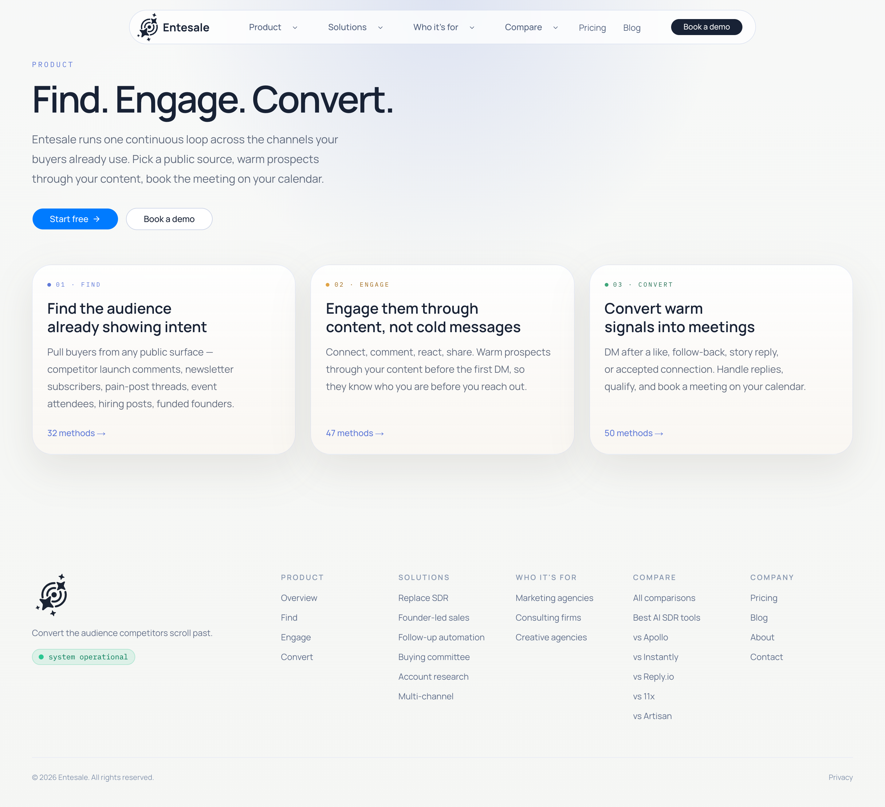 Product — Find / Engage / Convert